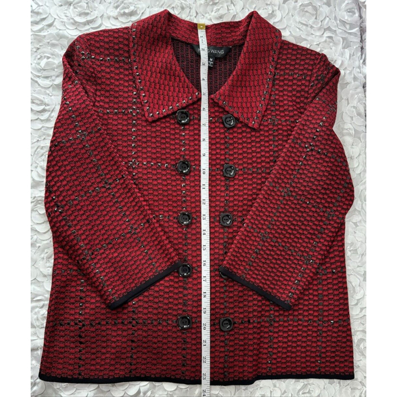 Ming Wang 2 Piece Set Womens Medium Red And Black Studded Tank Jacket Set Knit - Picture 11 of 14
